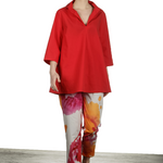 Katharina Hovman Damen Bluse in A-Linie mit Hemdkragen rot