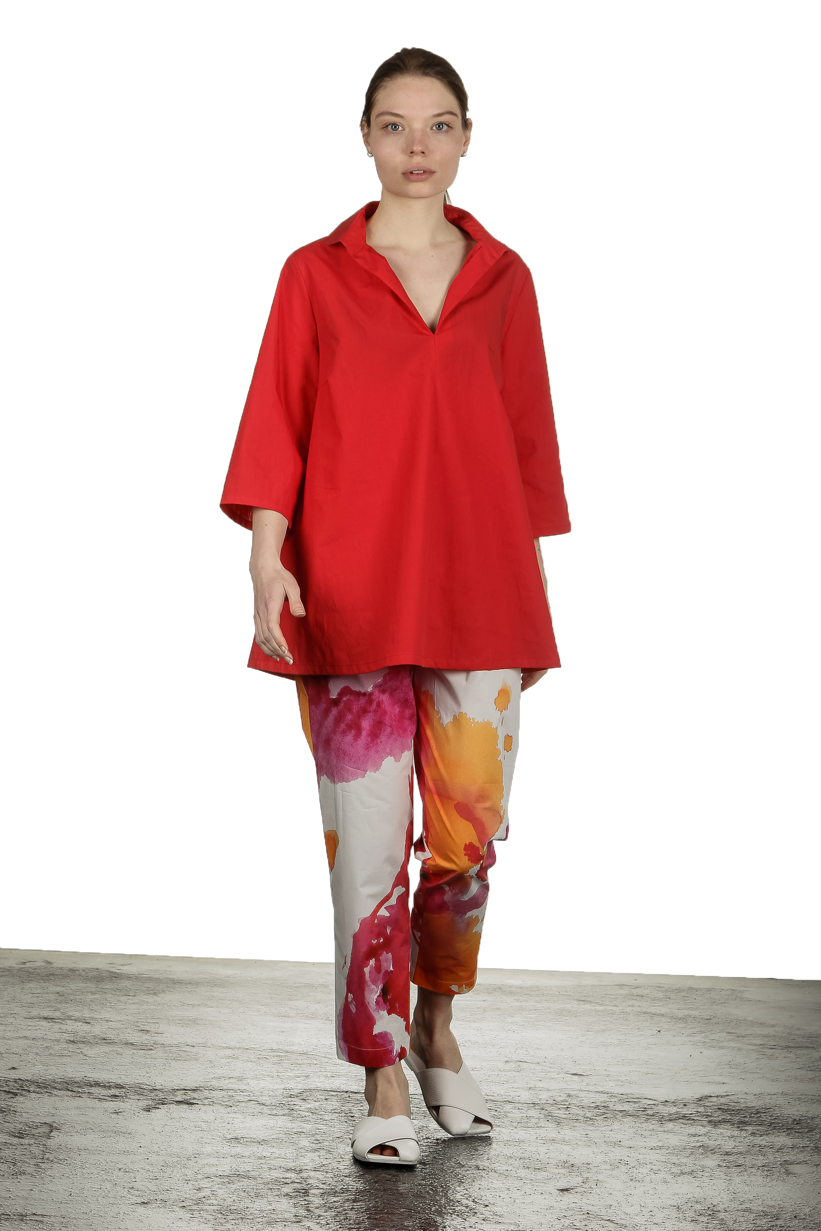 Katharina Hovman Damen Bluse in A-Linie mit Hemdkragen rot
