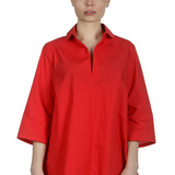 Katharina Hovman Damen Bluse in A-Linie mit Hemdkragen rot