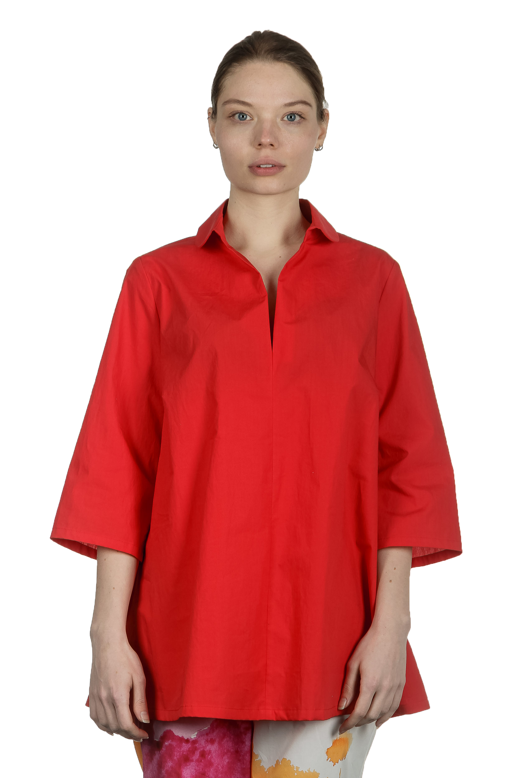 Katharina Hovman Damen Bluse in A-Linie mit Hemdkragen rot