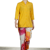 Katharina Hovman Damen Bluse mit Schalkragen 3/4 Arm gelb