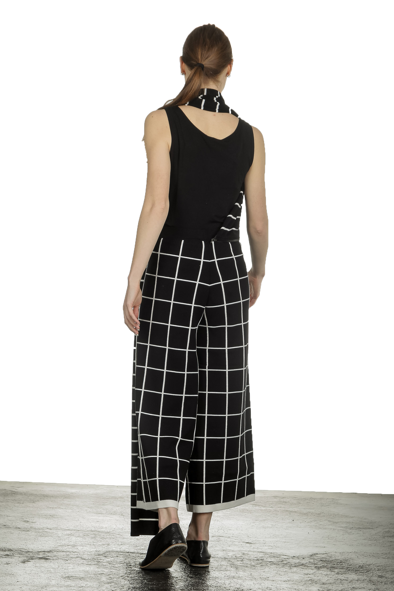 Sarah Pacini Damen Gaucho Hose mit Schal schwarz weiß