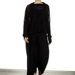 Sarah Pacini Damen Cropped Pullover mit drapiertem Kragen schwarz