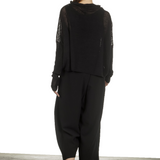 Sarah Pacini Damen Cropped Pullover mit drapiertem Kragen schwarz