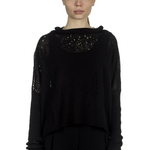 Sarah Pacini Damen Cropped Pullover mit drapiertem Kragen schwarz