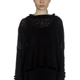 Sarah Pacini Damen Cropped Pullover mit drapiertem Kragen schwarz