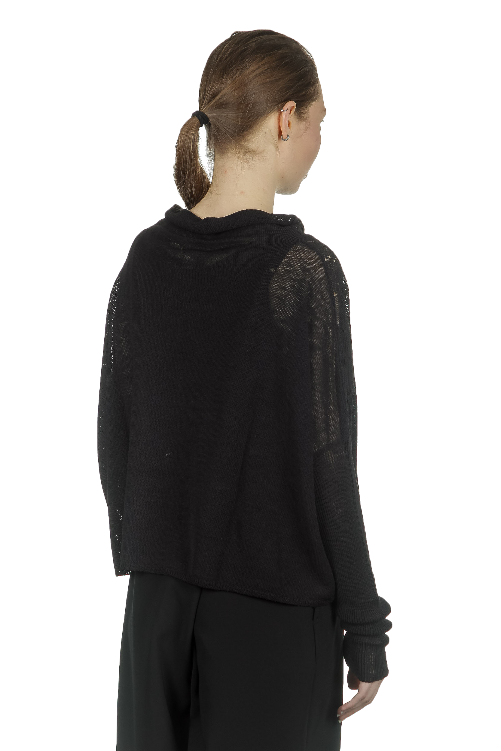 Sarah Pacini Damen Cropped Pullover mit drapiertem Kragen schwarz