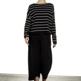 Sarah Pacini Damen Cropped Pullover mit Streifen schwarz weiß