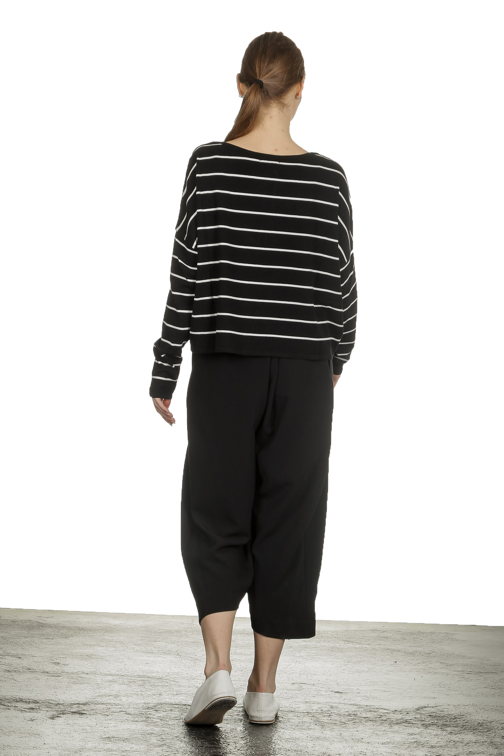 Sarah Pacini Damen Cropped Pullover mit Streifen schwarz weiß