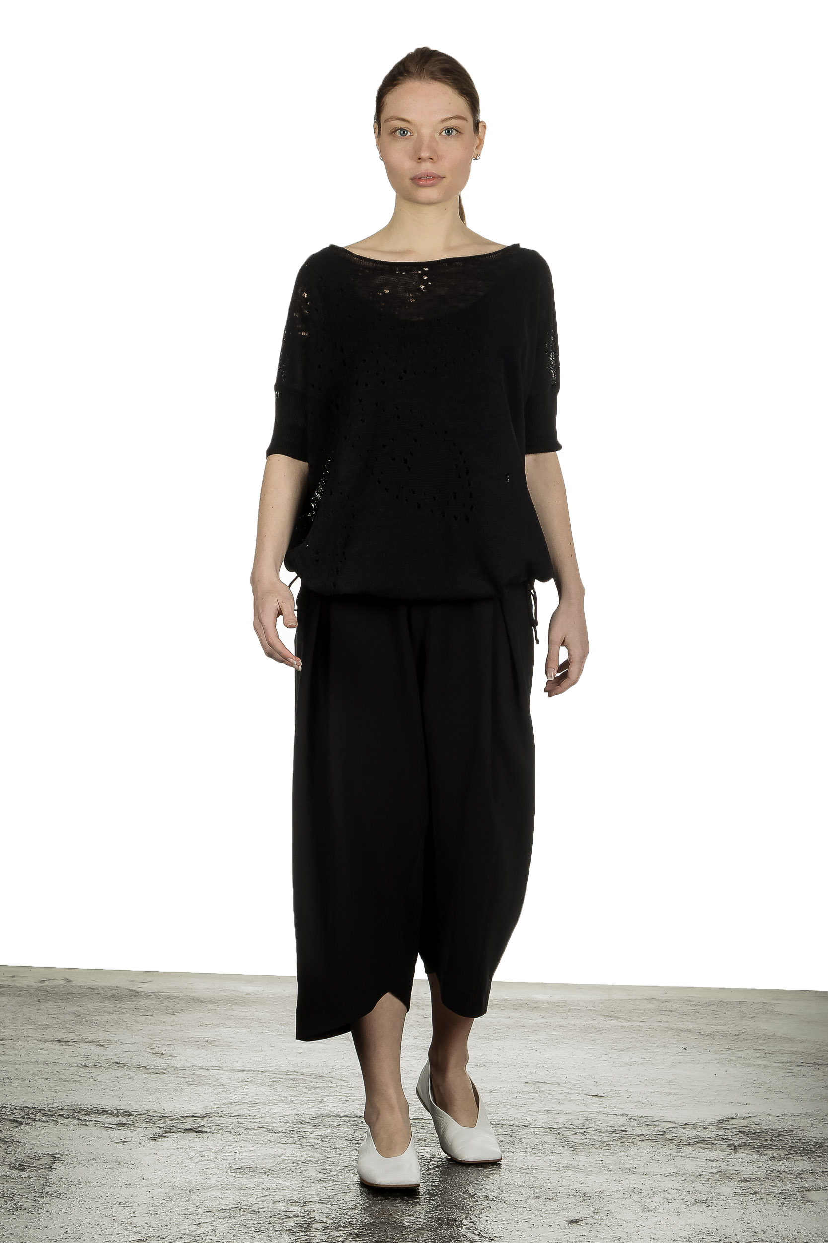 Sarah Pacini Damen Leinenpullover mit Muster schwarz
