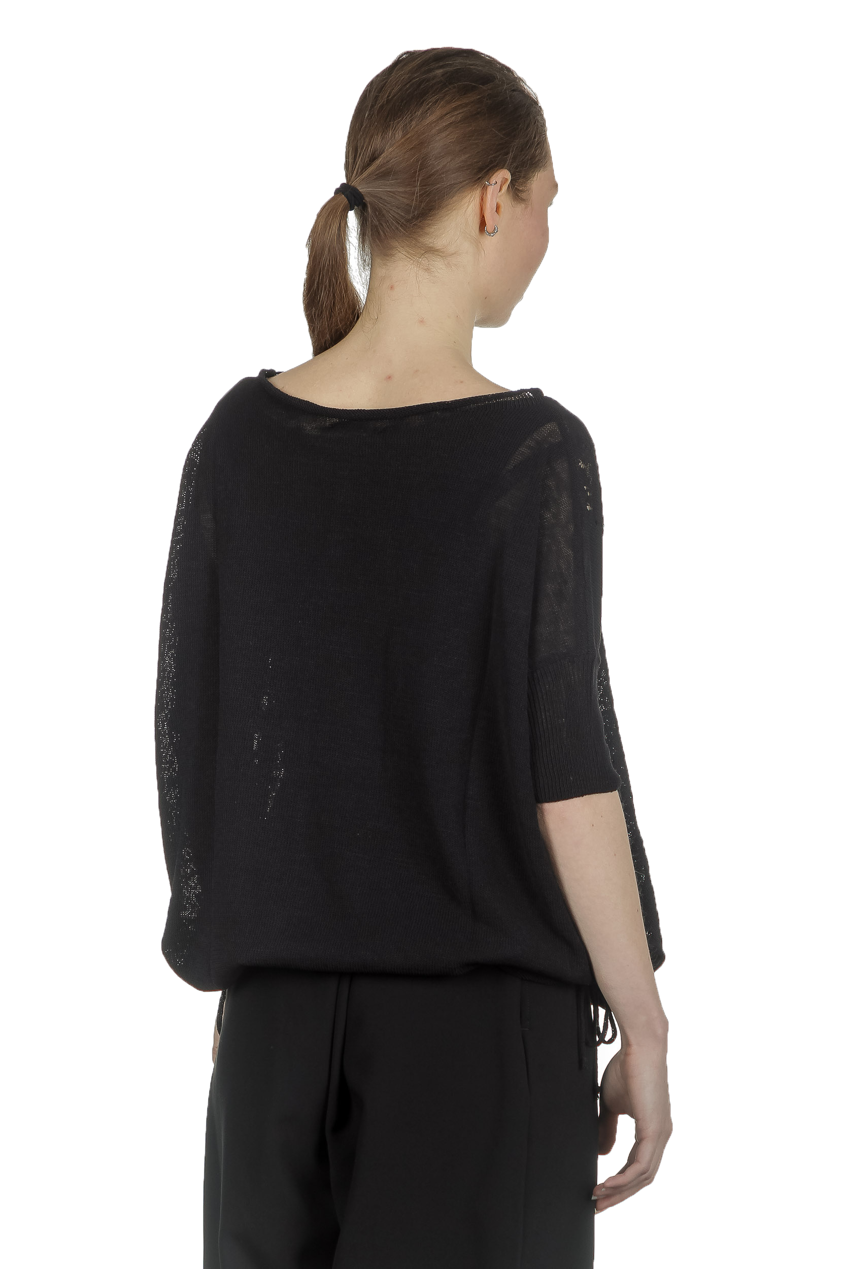 Sarah Pacini Damen Leinenpullover mit Muster schwarz