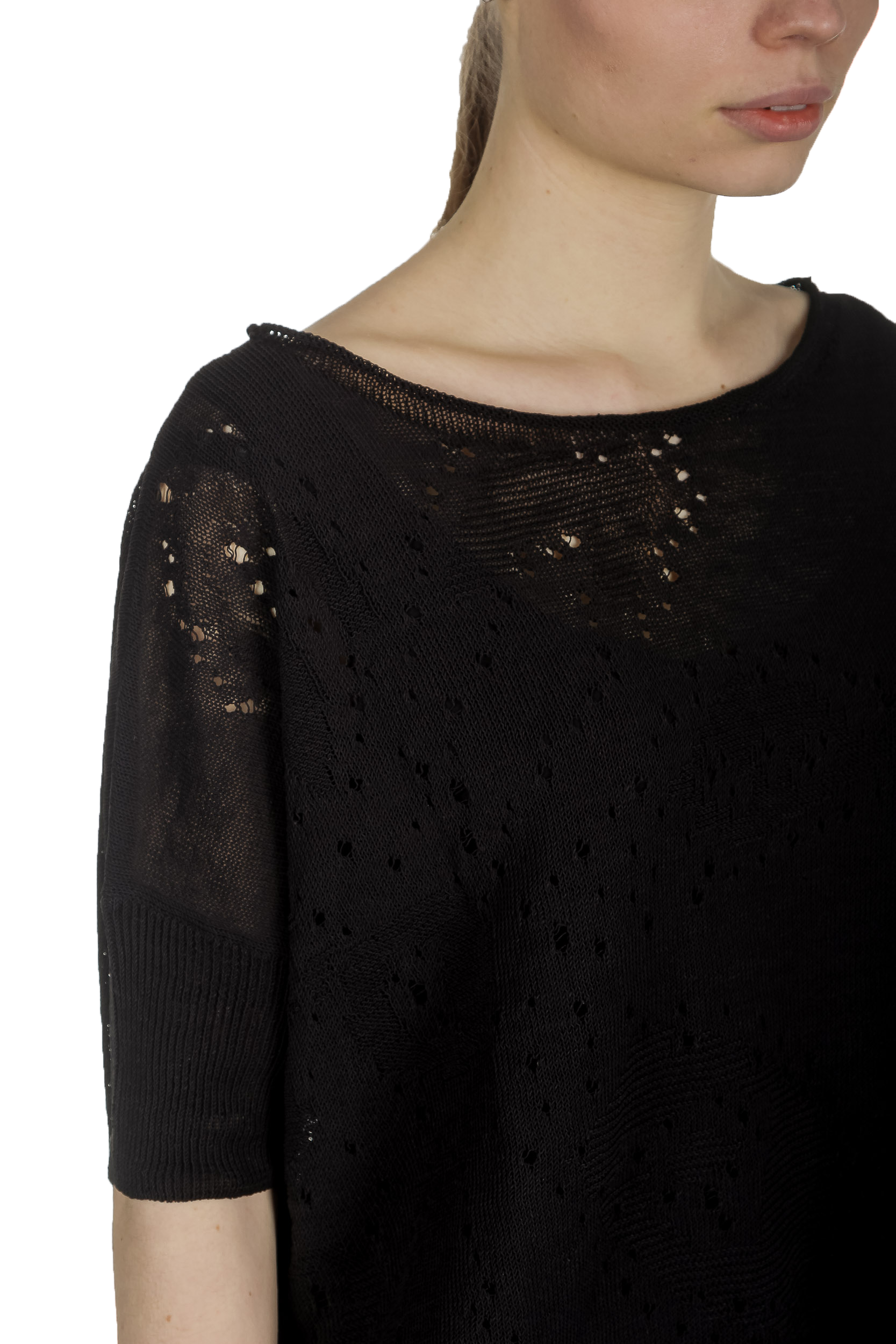 Sarah Pacini Damen Leinenpullover mit Muster schwarz
