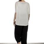 Sarah Pacini Damen Leinenpullover mit Muster weiß