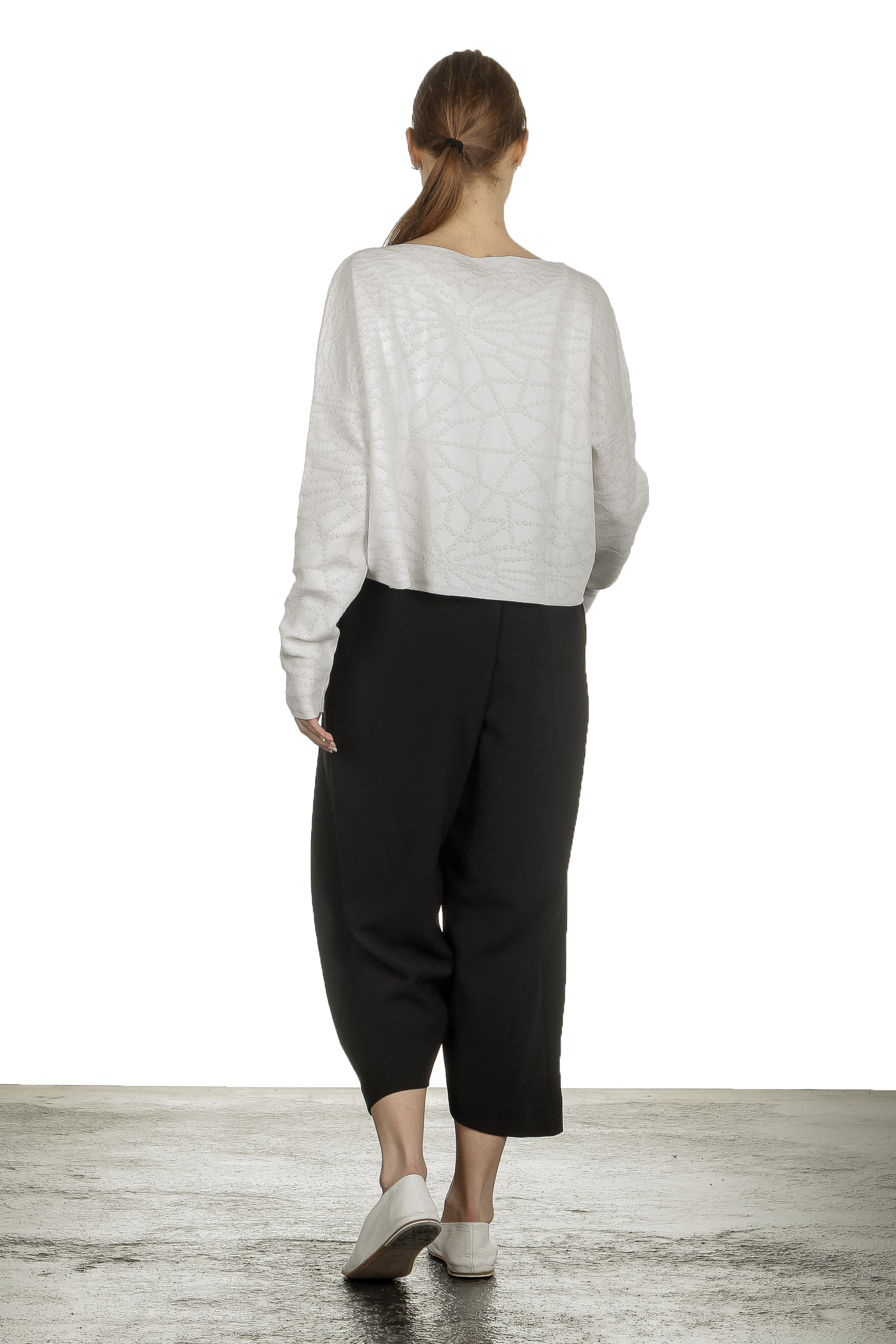 Sarah Pacini Damen Cropped Pullover mit geometrischem Muster weiß