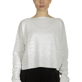 Sarah Pacini Damen Cropped Pullover mit geometrischem Muster weiß