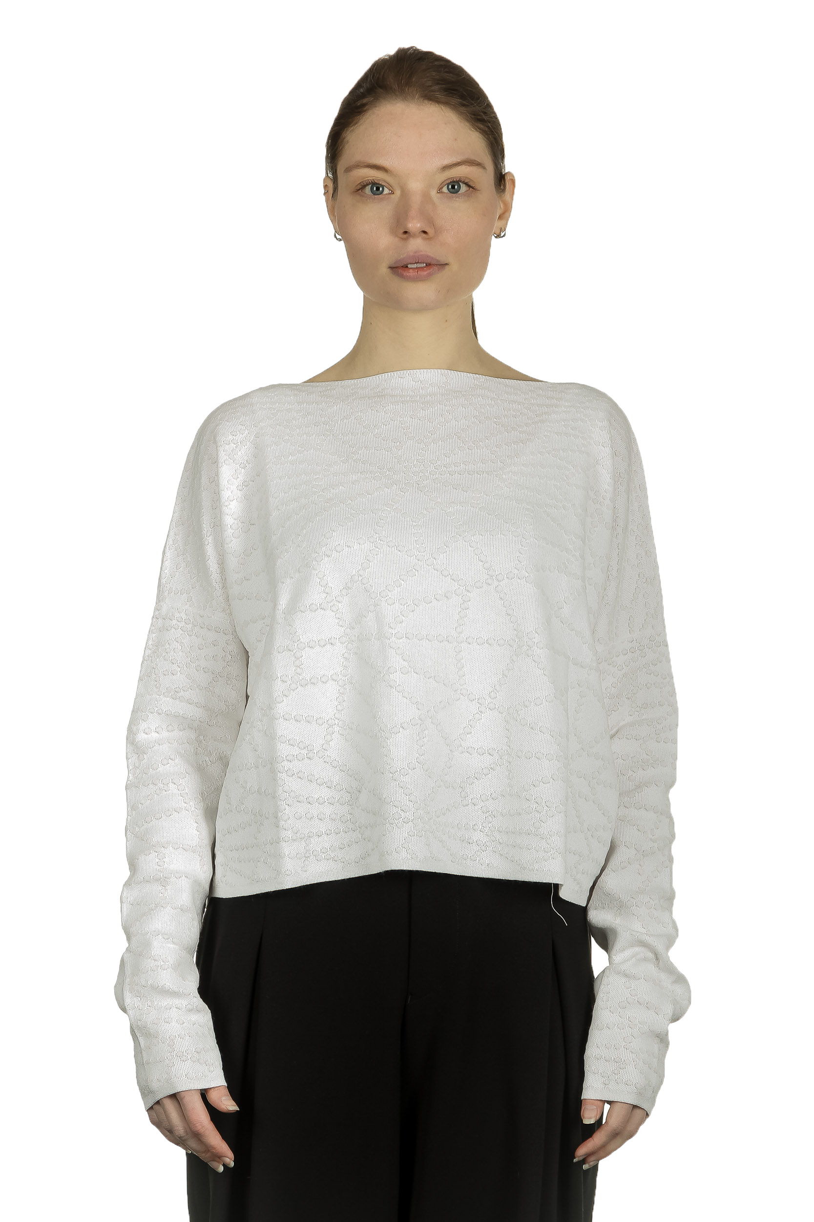 Sarah Pacini Damen Cropped Pullover mit geometrischem Muster weiß