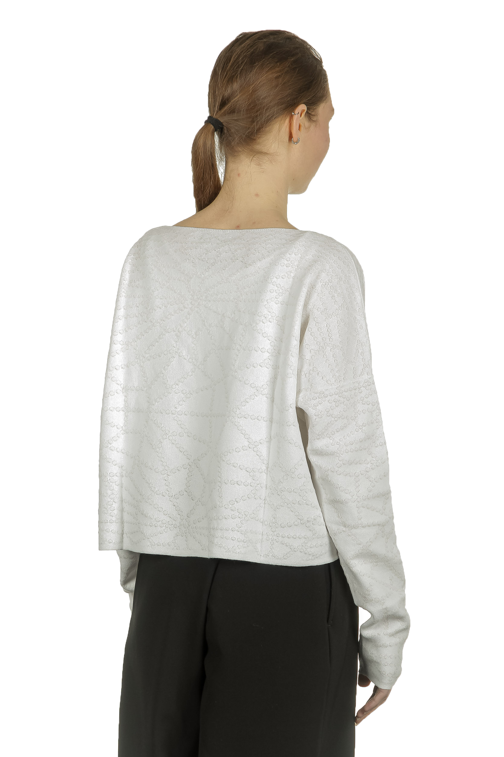 Sarah Pacini Damen Cropped Pullover mit geometrischem Muster weiß