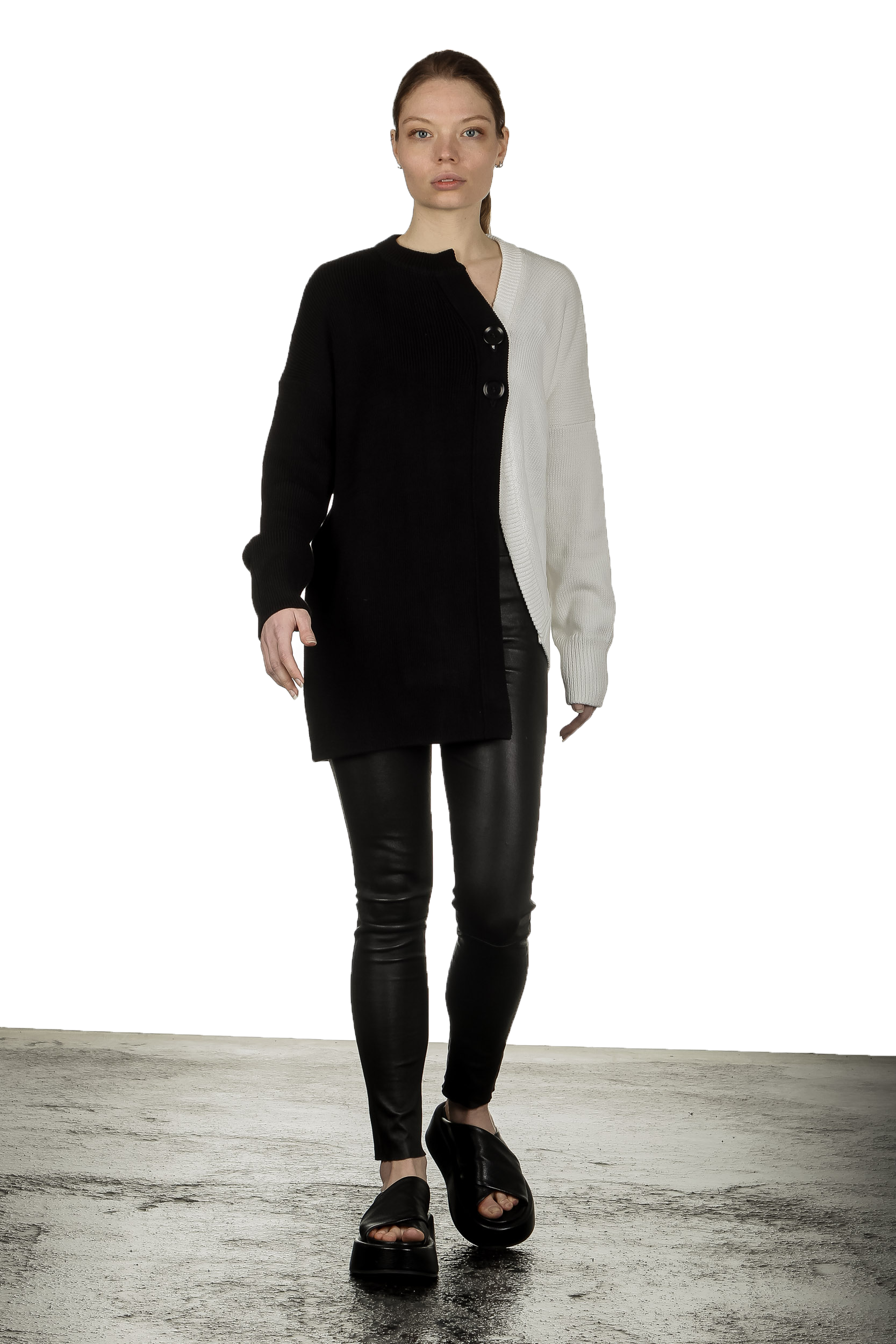 Y's Yohji Yamamoto Damen Strickjacke asymmetrisch bicolor schwarz weiß 