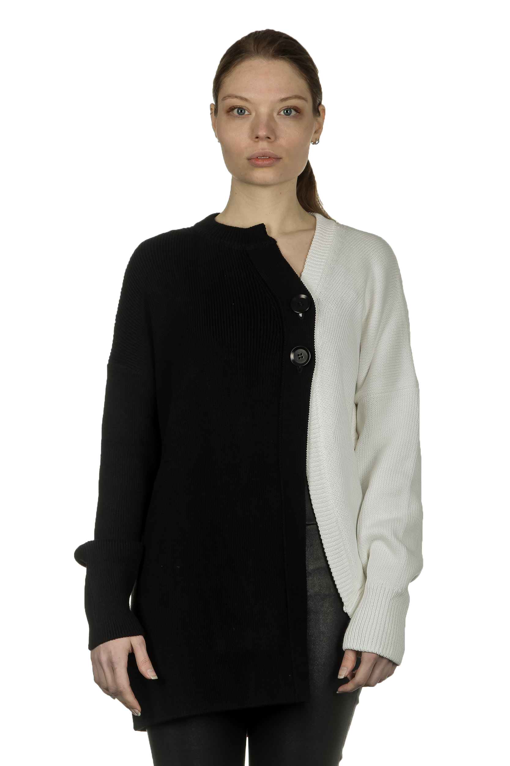 Y's Yohji Yamamoto Damen Strickjacke asymmetrisch bicolor schwarz weiß 