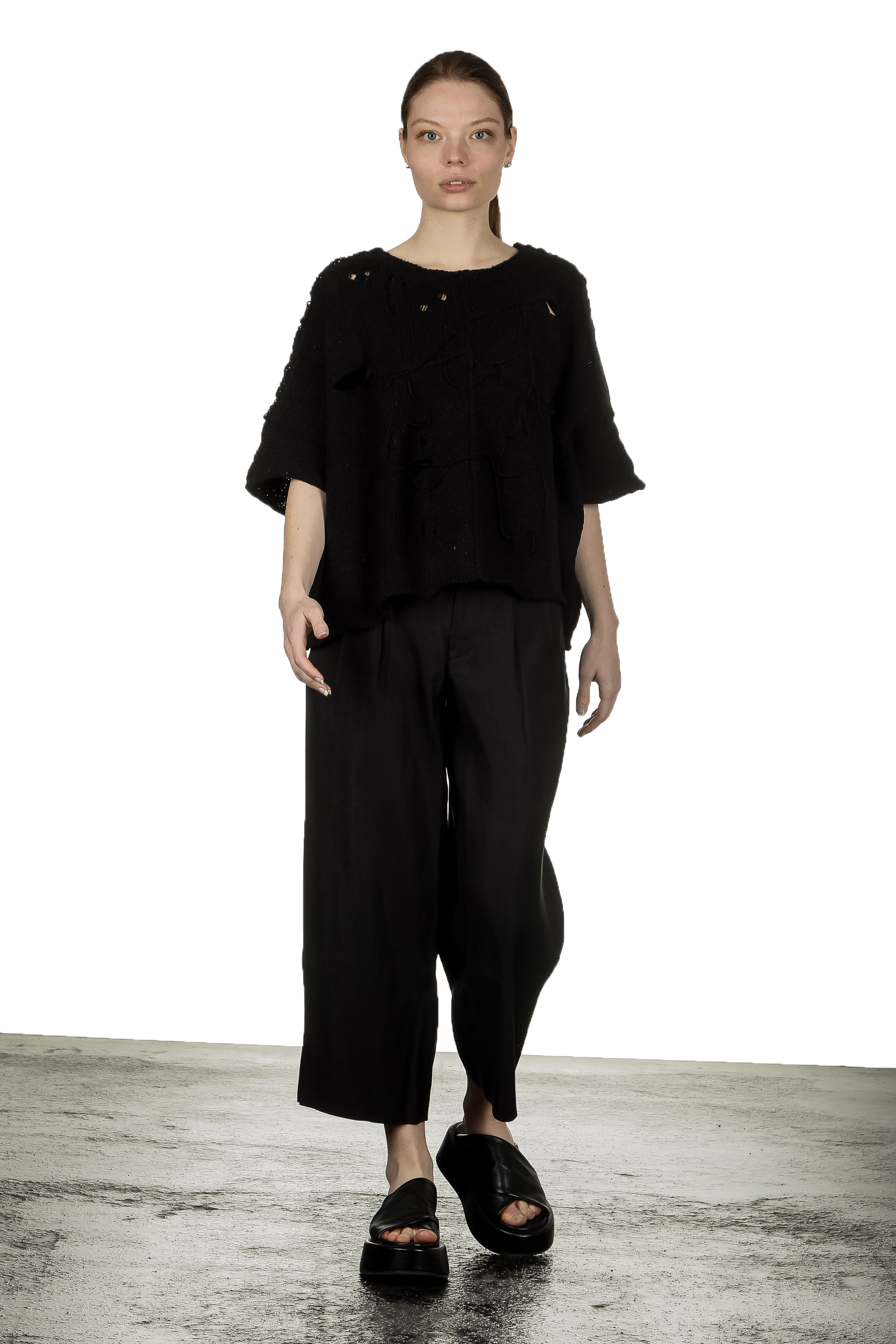 Y's Yohji Yamamoto Damen Cropped-Pullover im Distressed-Look schwarz