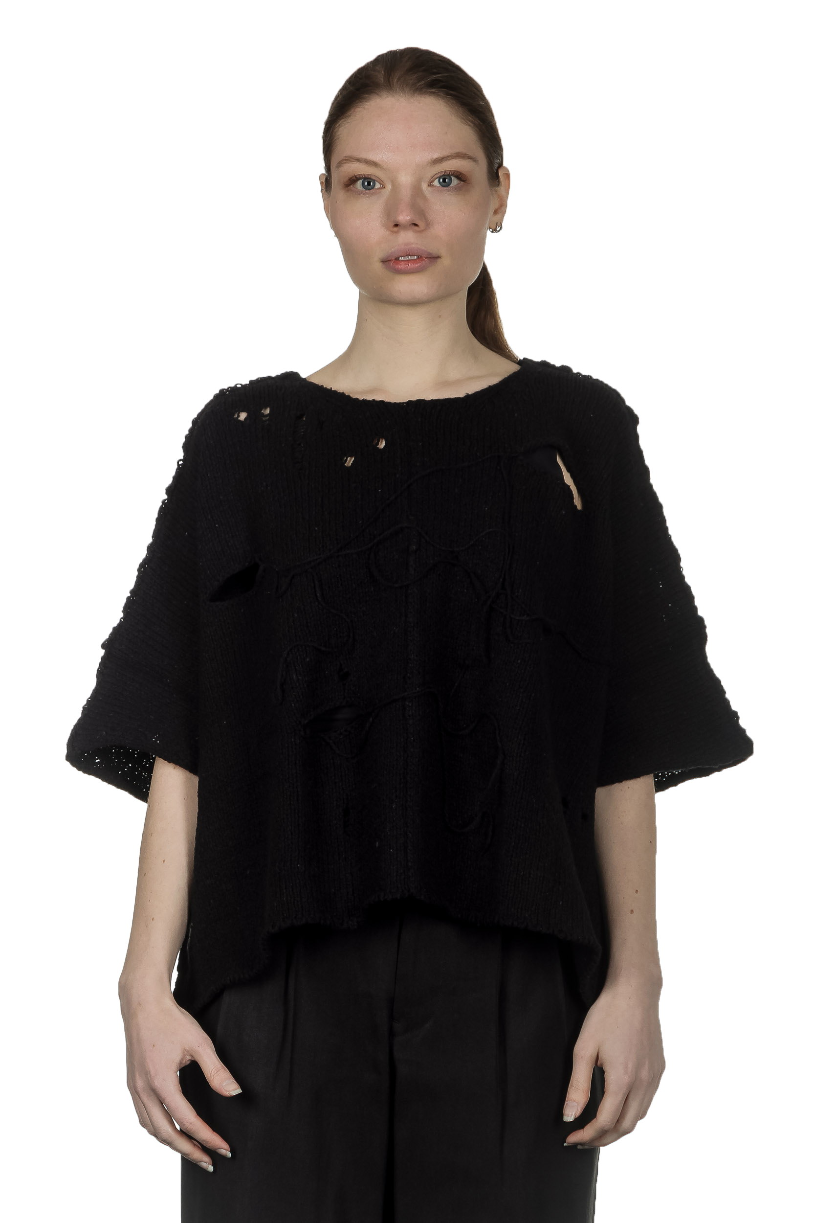 Y's Yohji Yamamoto Damen Cropped-Pullover im Distressed-Look schwarz