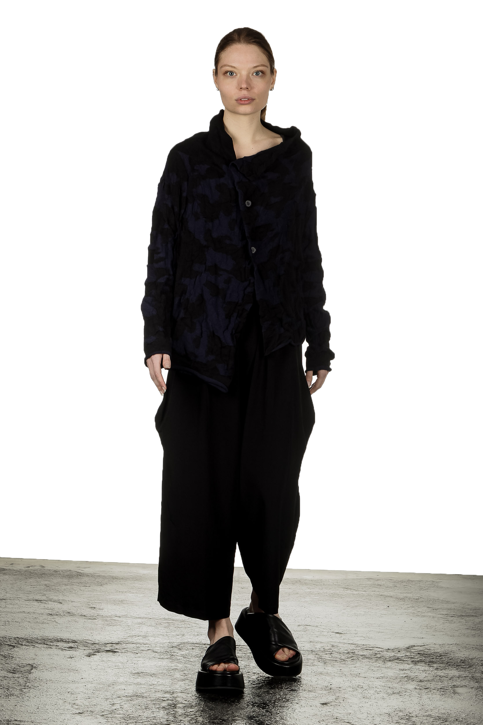 Y's Yohji Yamamoto Damen Asymmetrischer Cardigan im Camouflage-Look schwarz blau