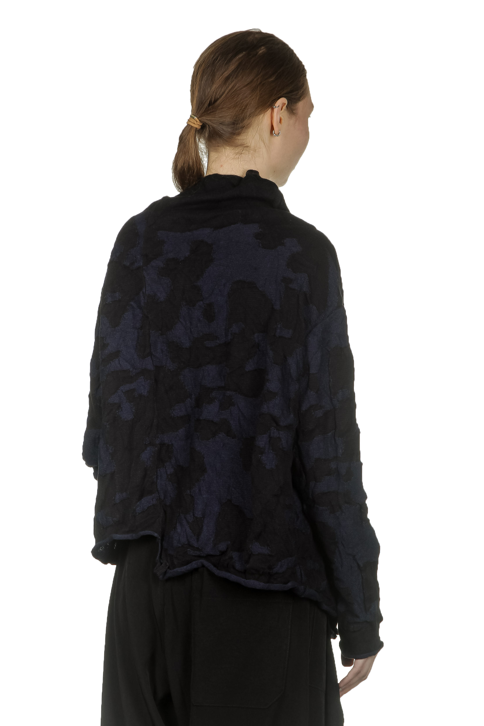 Y's Yohji Yamamoto Damen Asymmetrischer Cardigan im Camouflage-Look schwarz blau