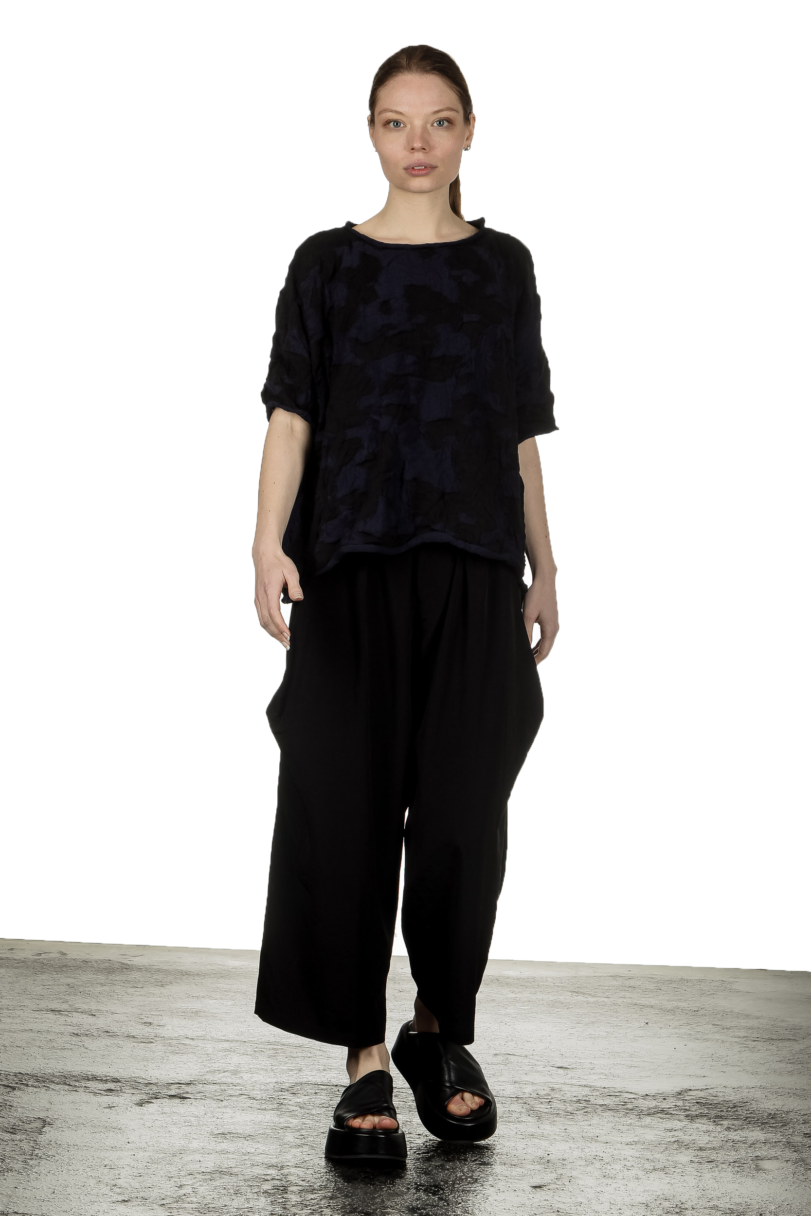 Y's Yohji Yamamoto Damen Cropped-Pullover im Camouflage-Look schwarz blau