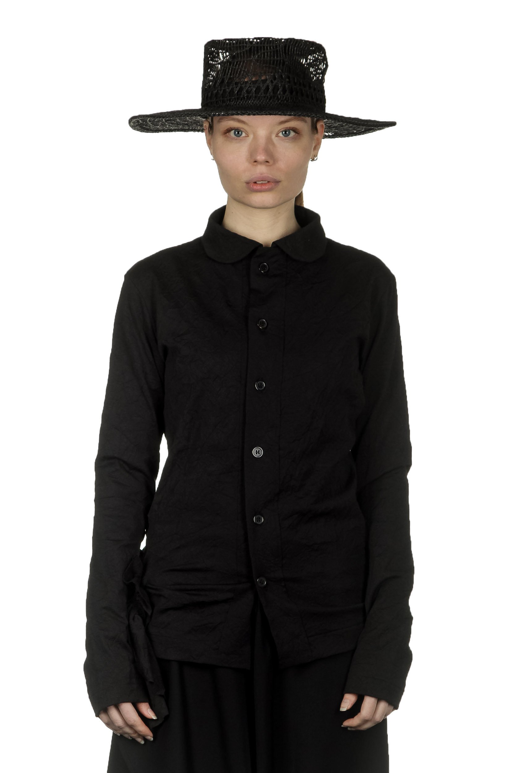 Y's Yohji Yamamoto Damen Papierhut mit Webmuster schwarz