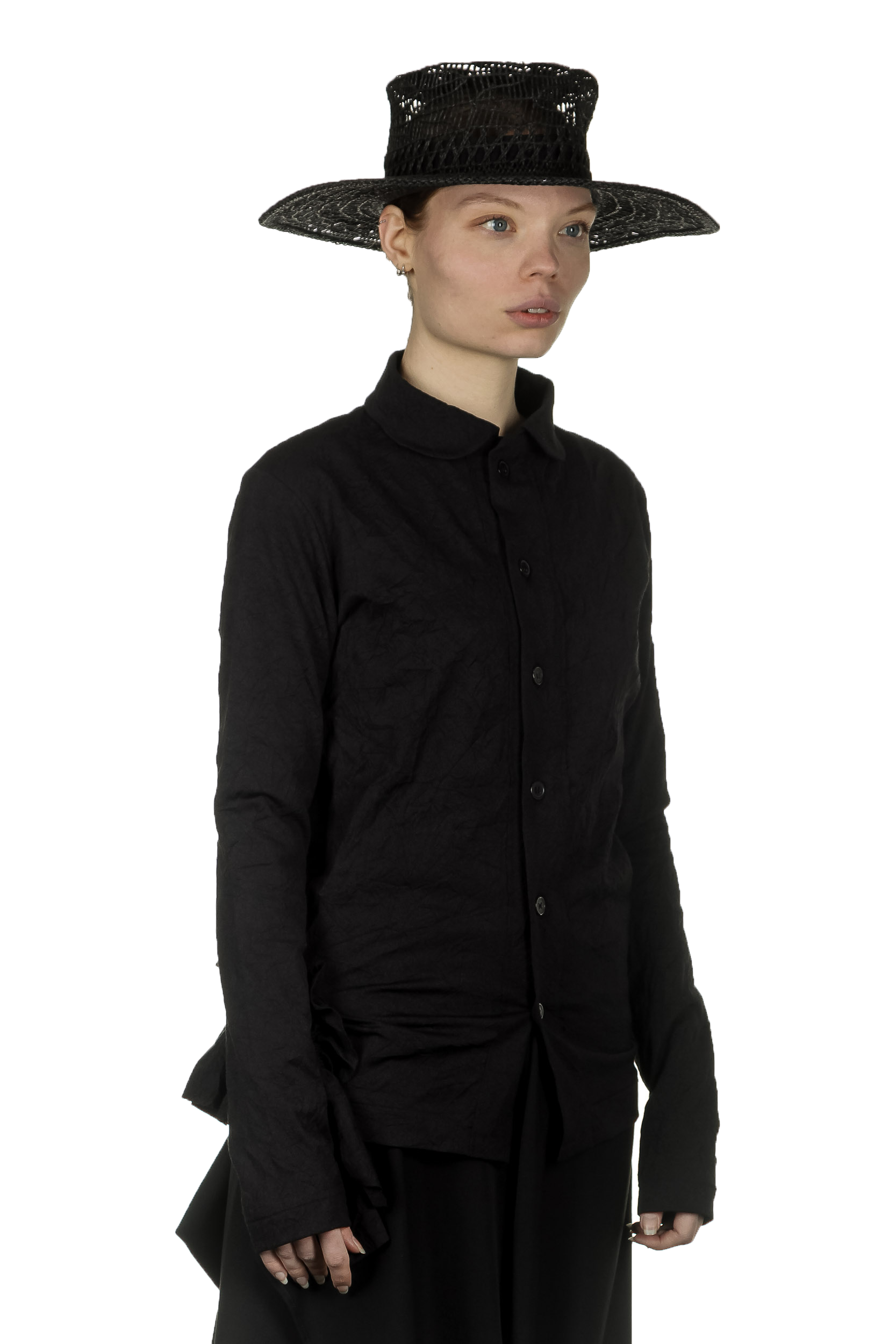 Y's Yohji Yamamoto Damen Papierhut mit Webmuster schwarz