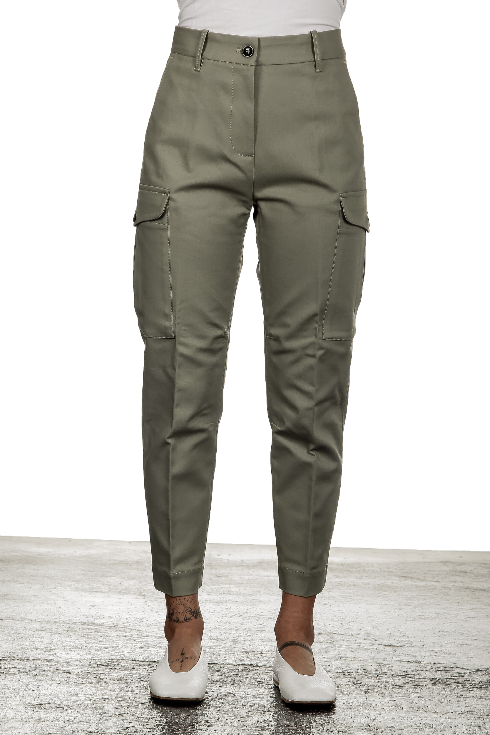 Nine In The Morning Damen Cropped-Cargo Hose mit hohem Bund khaki