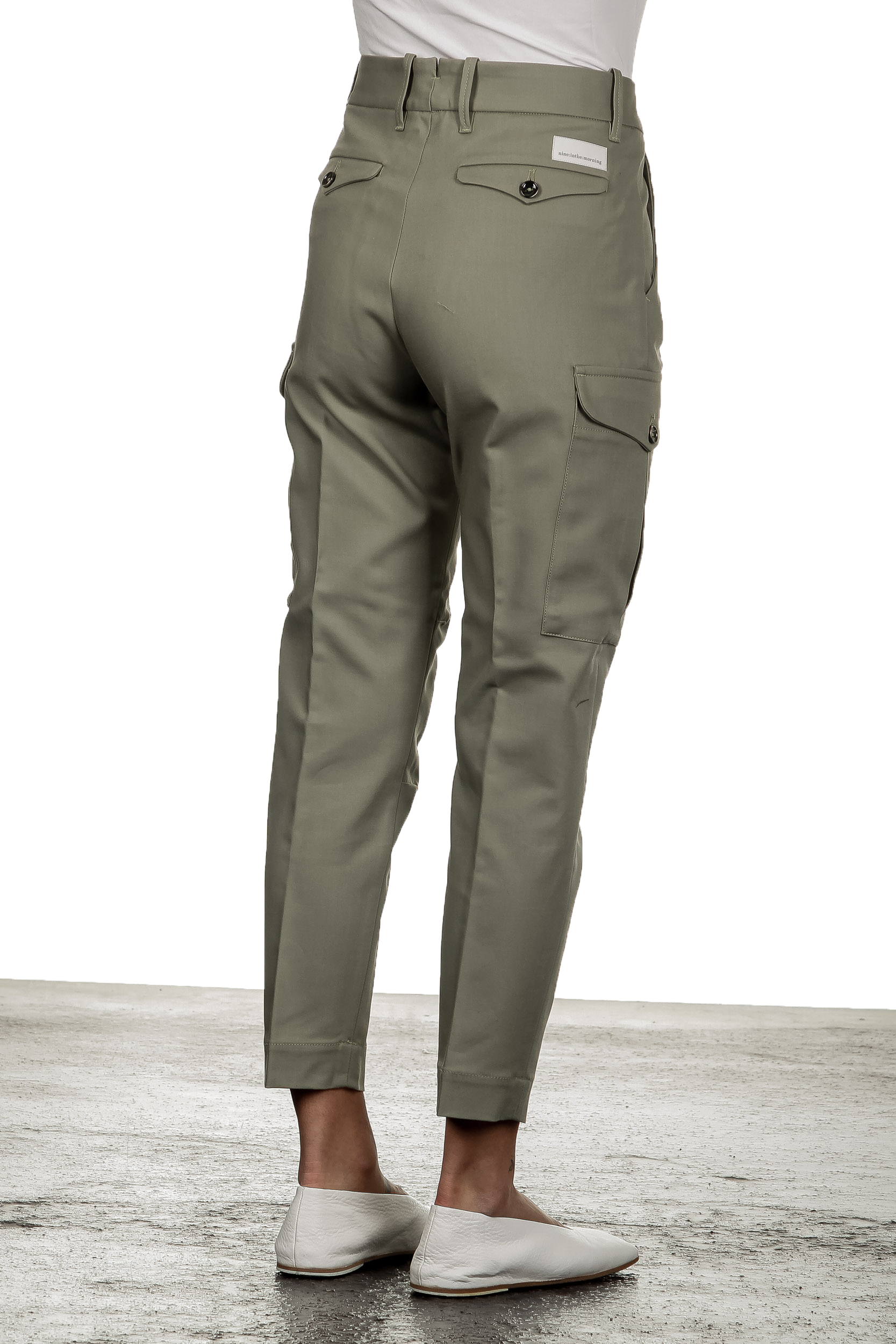 Nine In The Morning Damen Cropped-Cargo Hose mit hohem Bund khaki