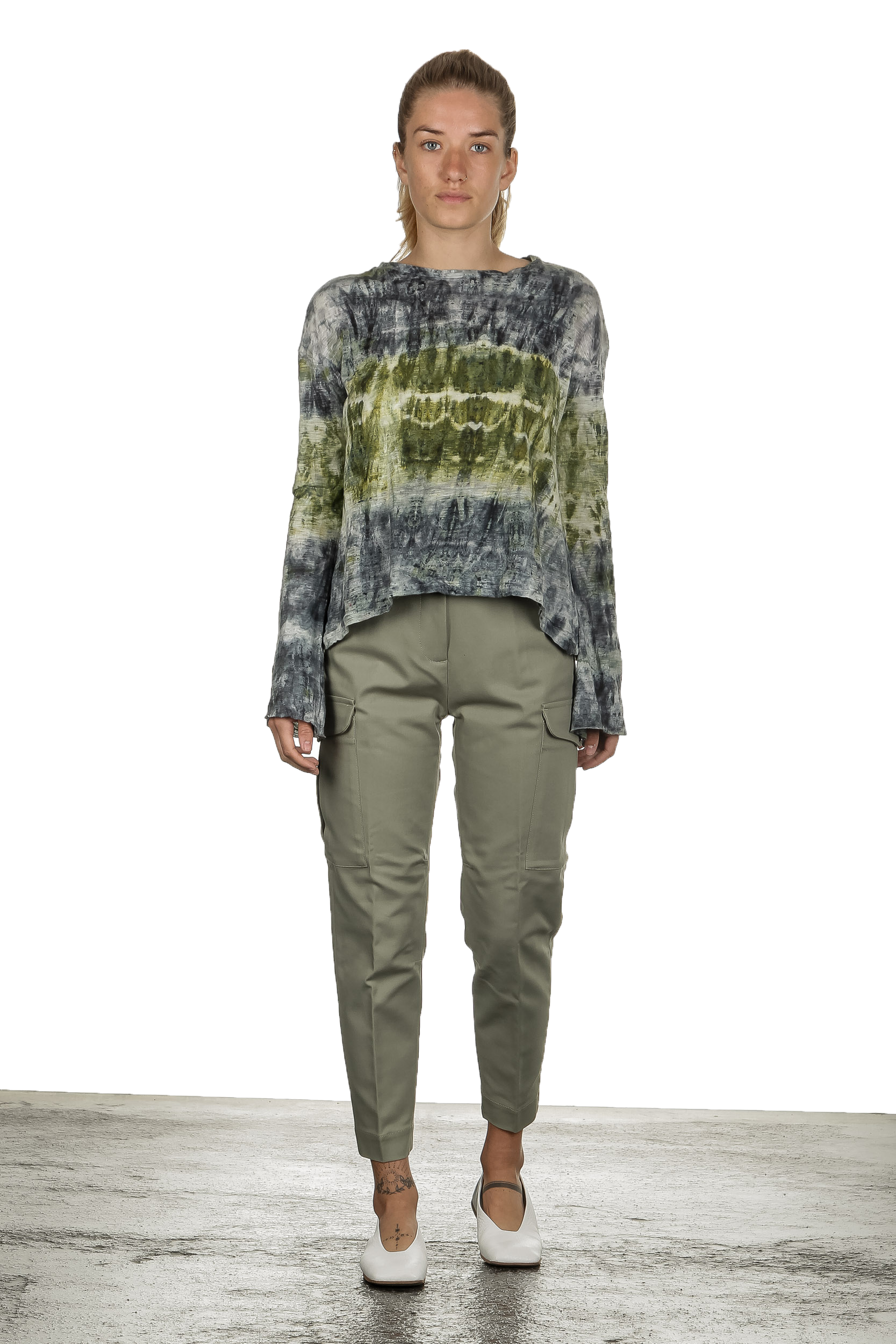Nine In The Morning Damen Cropped-Cargo Hose mit hohem Bund khaki