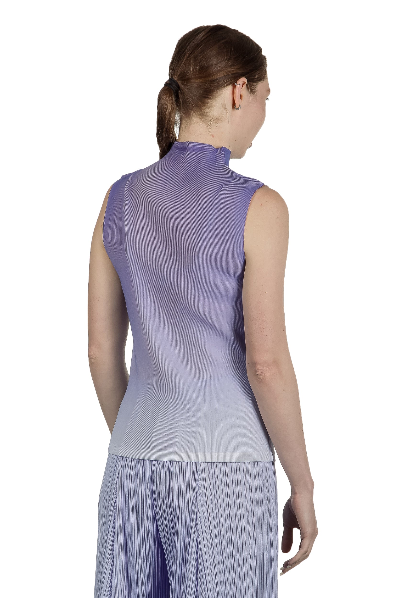 Pleats Please Issey Miyake Damen Plissé Ombré-Top mit Stehkragen violett
