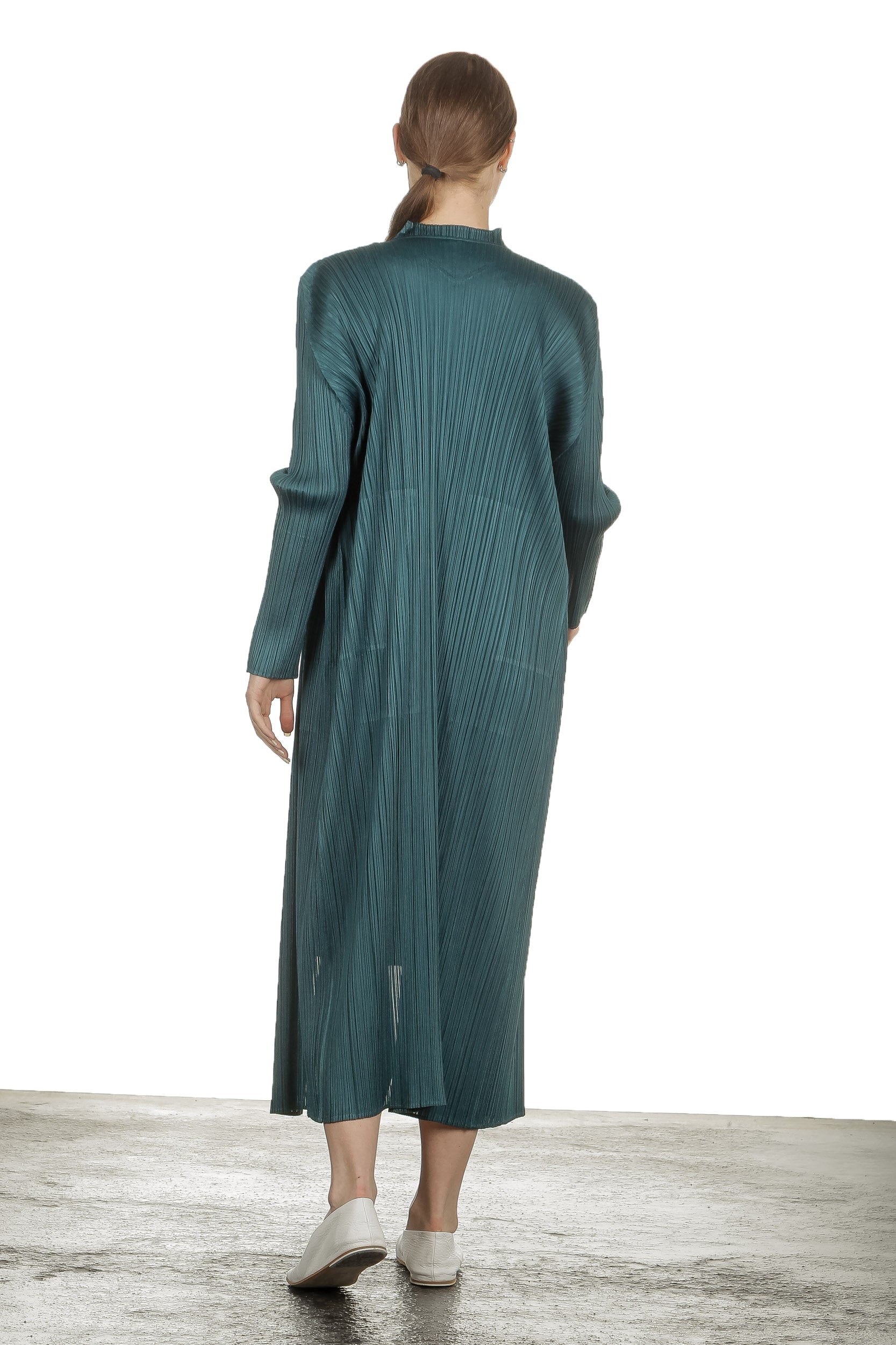 Pleats Please Issey Miyake Plissierter Cardigan in Midi-Länge grün