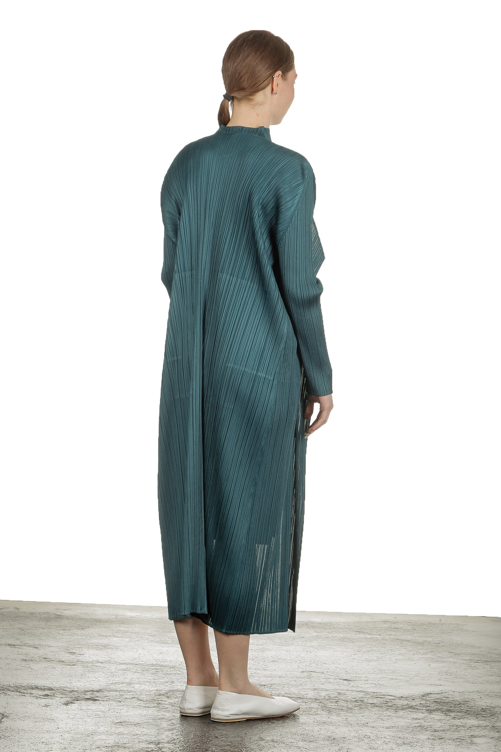 Pleats Please Issey Miyake Plissierter Cardigan in Midi-Länge grün