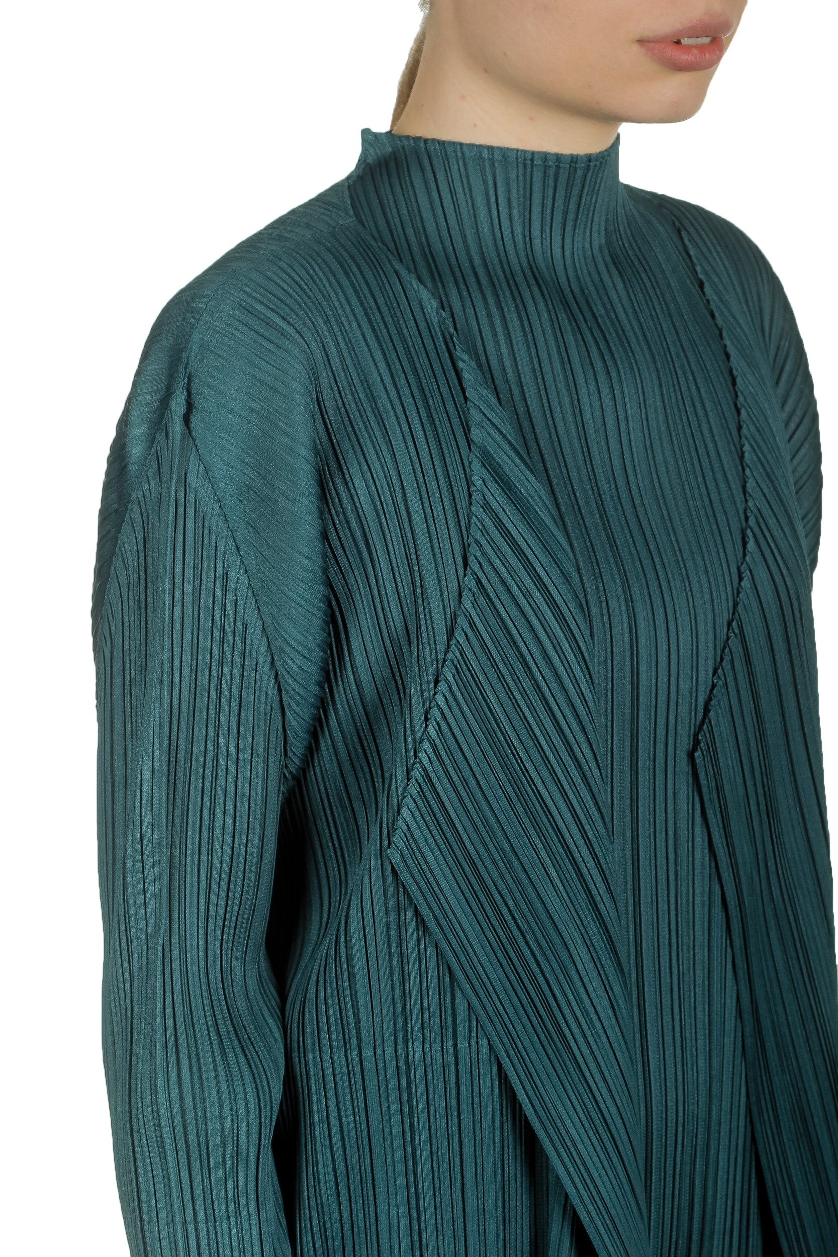 Pleats Please Issey Miyake Plissierter Cardigan in Midi-Länge grün