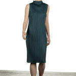 Pleats Please Issey Miyake Plissiertes Kleid mit Stehkragen grün