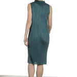 Pleats Please Issey Miyake Plissiertes Kleid mit Stehkragen grün