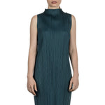 Pleats Please Issey Miyake Plissiertes Kleid mit Stehkragen grün
