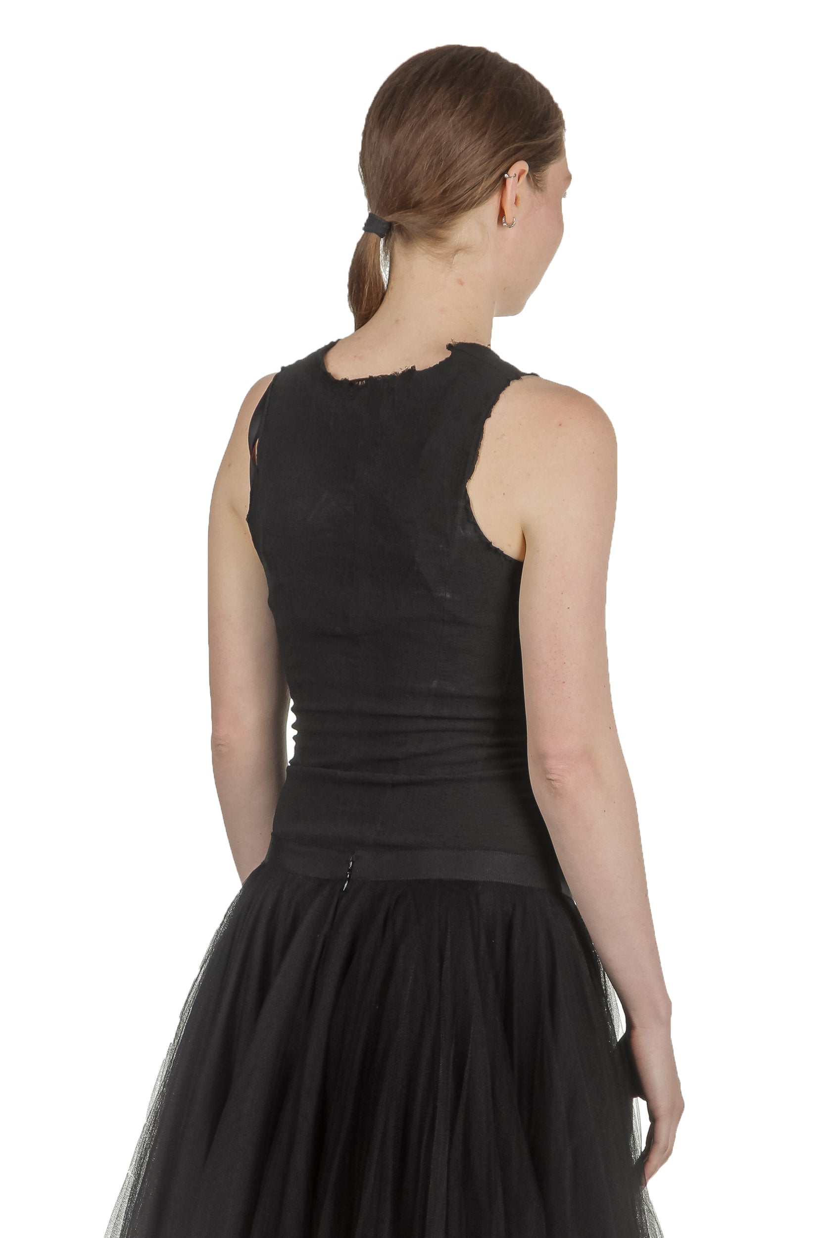 Marc Le Bihan Damen Top im Distressed-Look schwarz