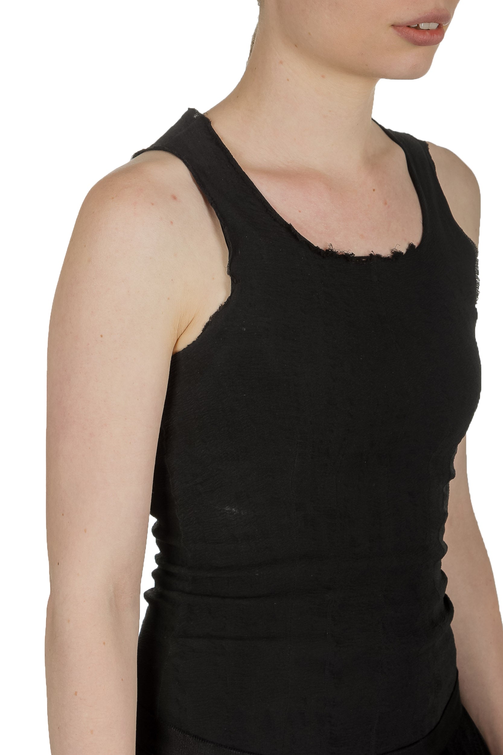 Marc Le Bihan Damen Top im Distressed-Look schwarz
