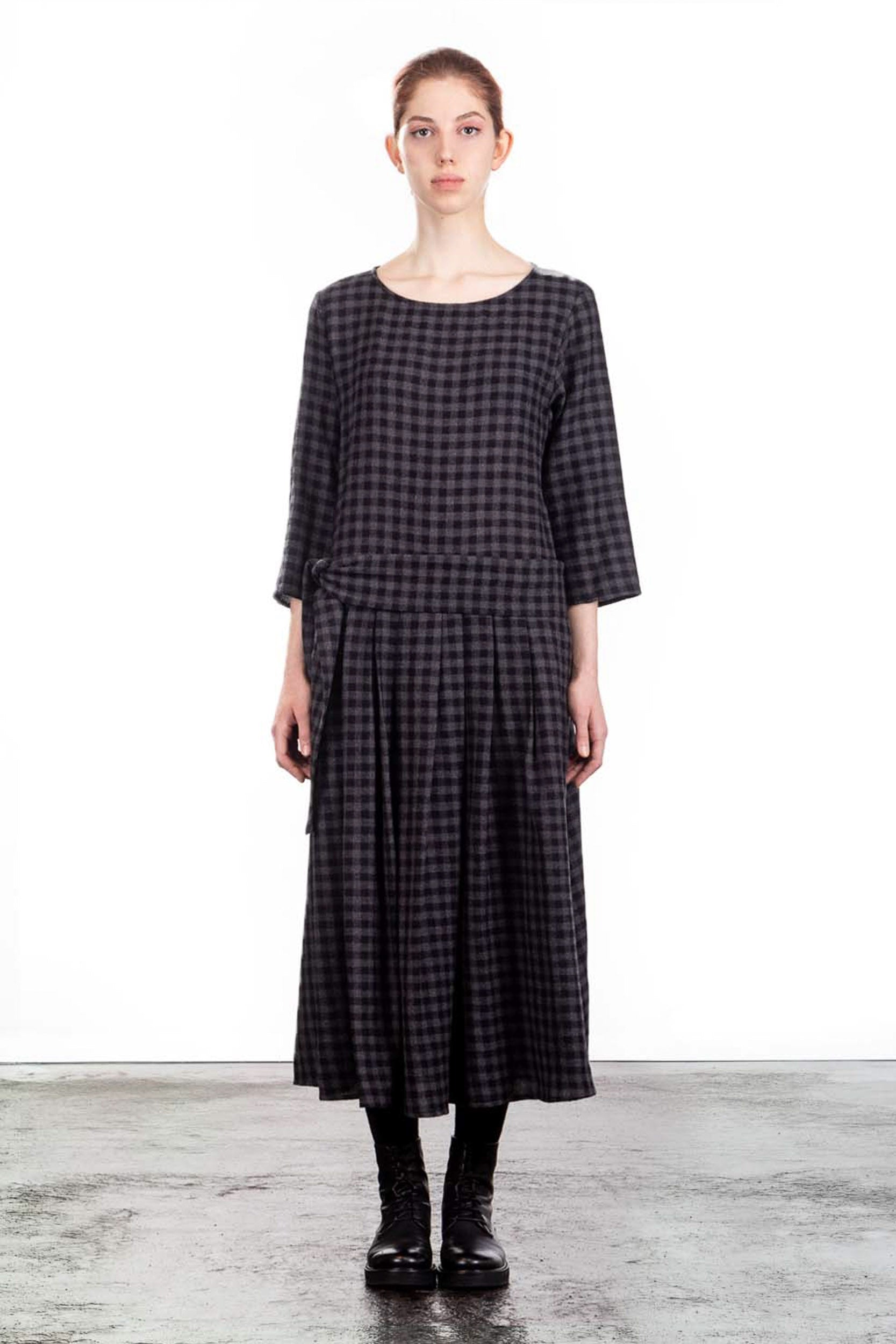 Apuntob Damen Avantgarde Wollkleid Karomuster schwarz grau