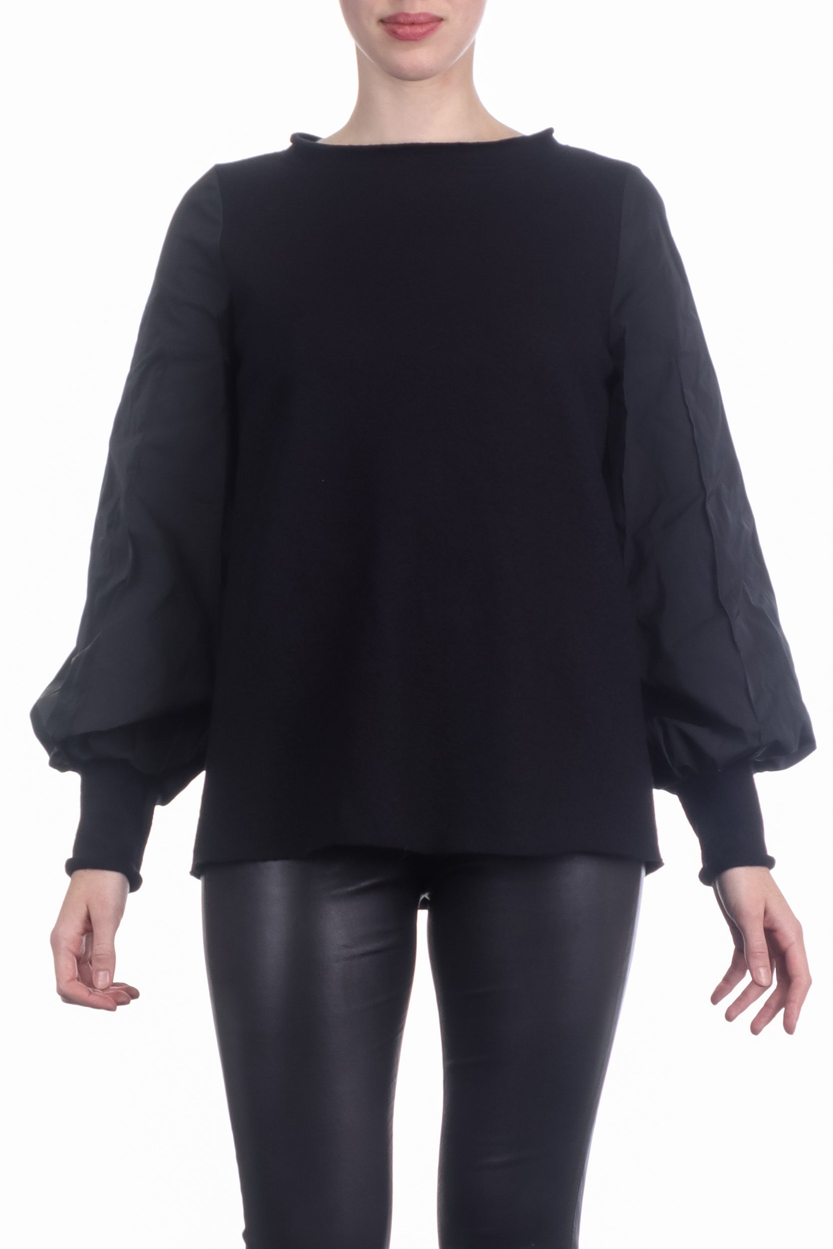 Katharina Hovman Damen Pullover mit Taft Ärmel Schwarz