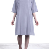 Katharina Hovman Damen Taft Kleid A-Linie ausgestellter Kragen platin grau