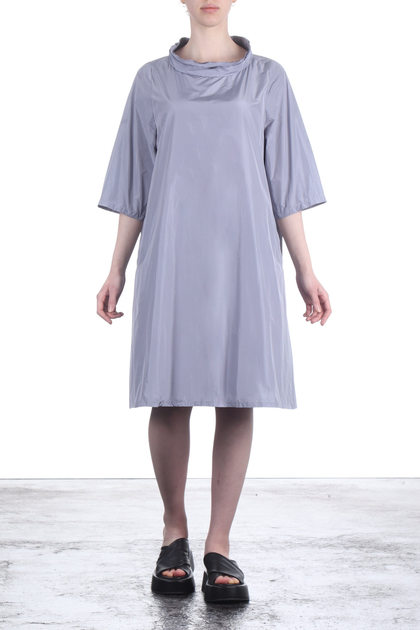 Katharina Hovman Damen Taft Kleid A-Linie ausgestellter Kragen platin grau