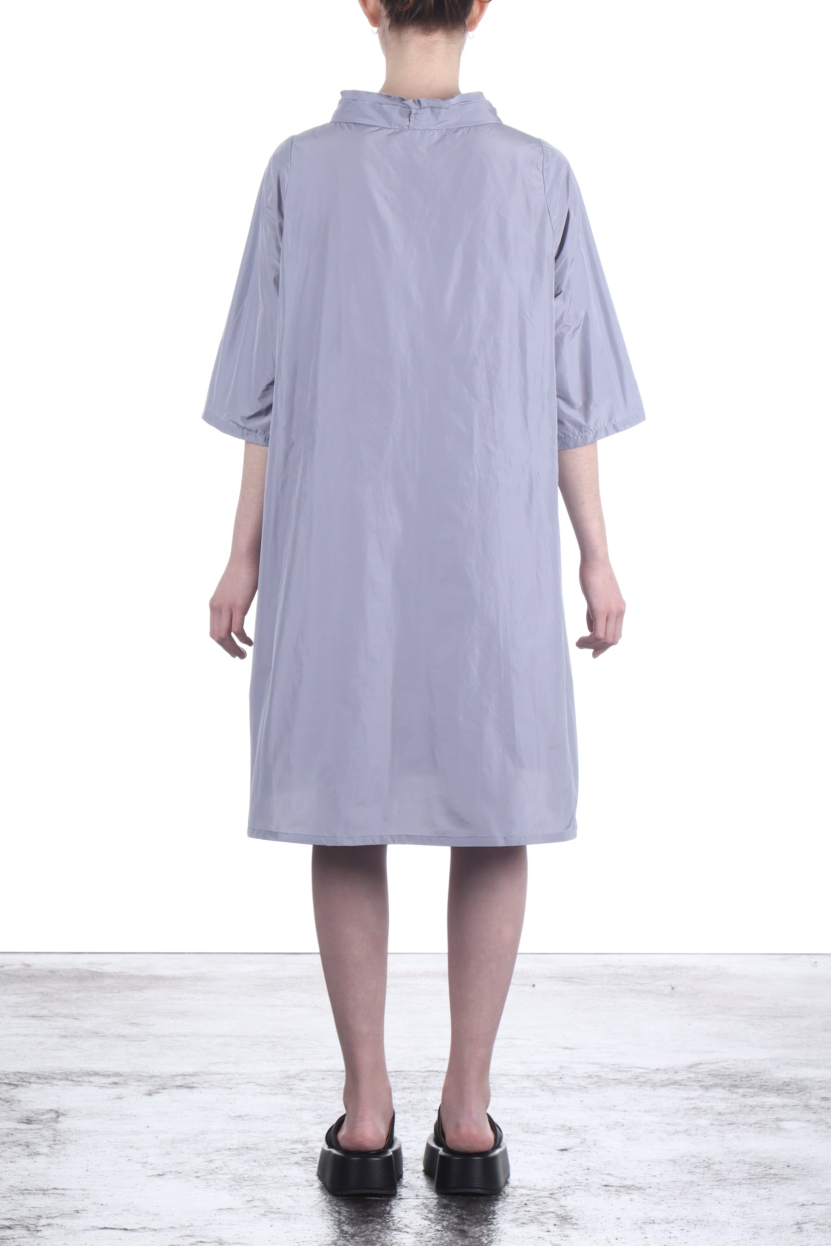 Katharina Hovman Damen Taft Kleid A-Linie ausgestellter Kragen platin grau