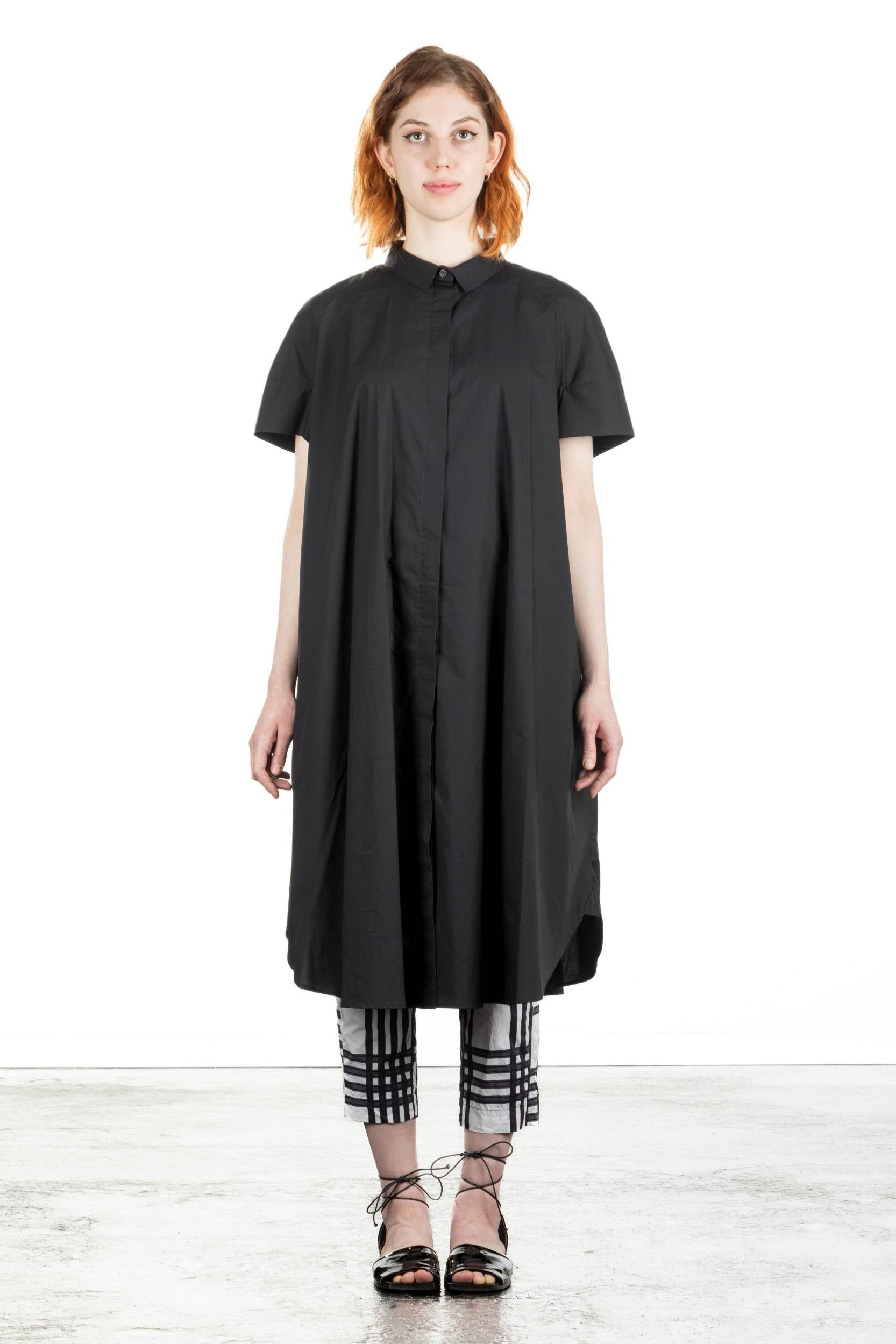 Rundholz Damen Hemd-Kleid Oversized mit Kragen schwarz