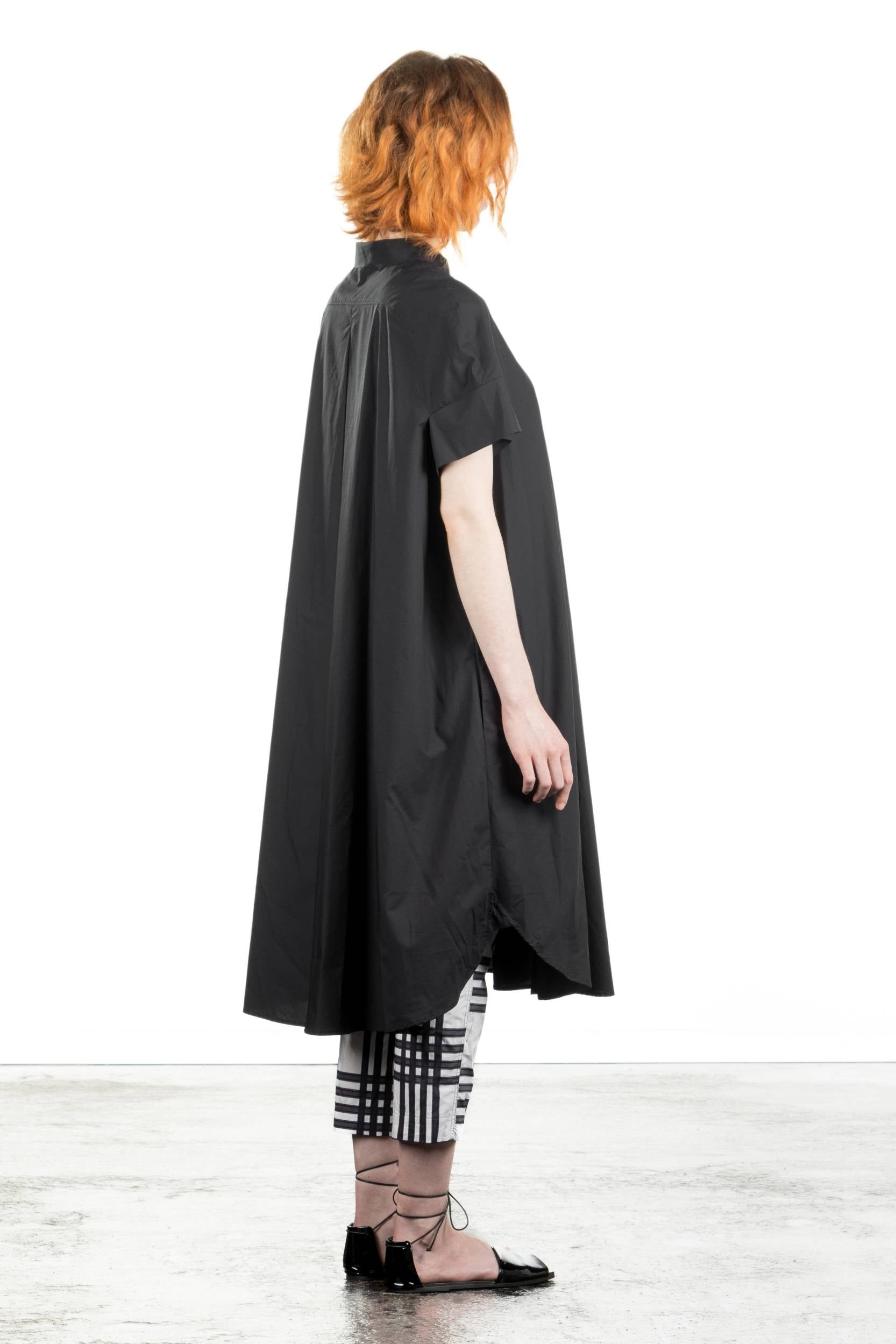 Rundholz Damen Hemd-Kleid Oversized mit Kragen schwarz