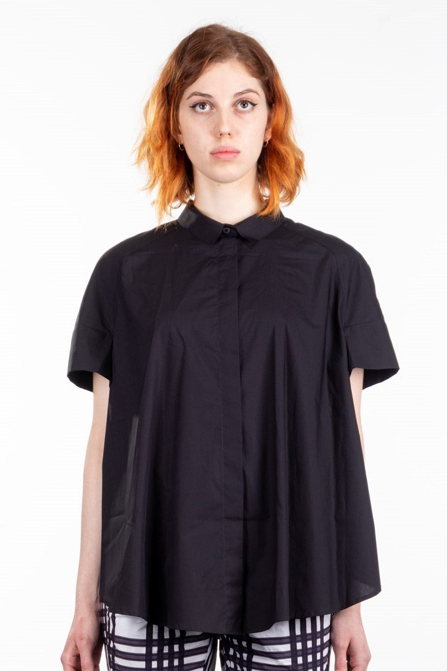 Rundholz Damen Bluse Kurzarm ausgestellt schwarz